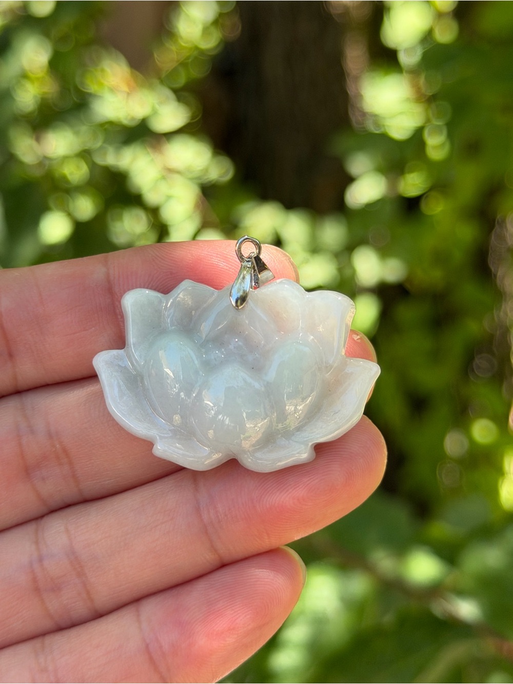 Sterling silver 925 stamped lotus flower jade‎ pendant 1666